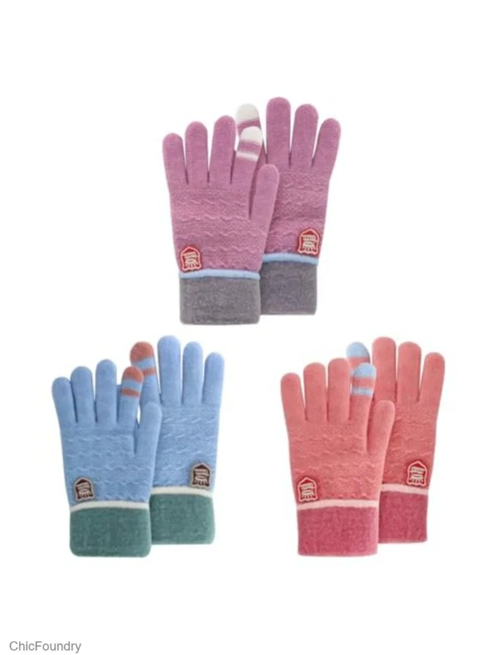 3 Pairs Kids Winter Gloves - Warm Wool Lined Thermal Mittens for Boys Girls